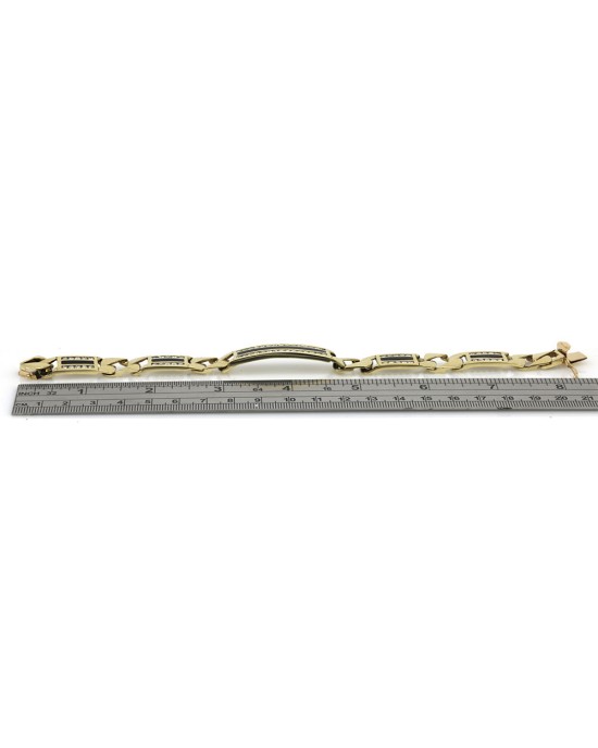 Gentlemen's Diamond and Onyx Square Curb Chain Station Bracelet in Yellow Gold